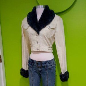 💥GORGEOUS💥Vintage 80s Corduroy Fur- Trimmed Cropped Jacket